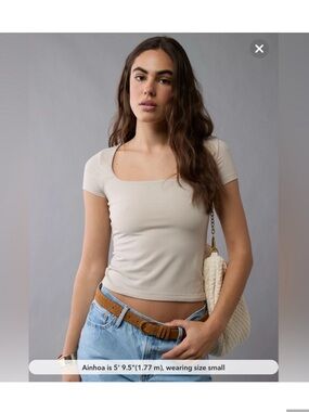 American Eagle BUNDLE 3 Women's Square Neck Tee - Rust, grey, black Size S